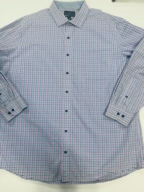 Buttoned Down brand Men’s LS Dress Shirt,Blue Purple, & White, Plaid, XXL